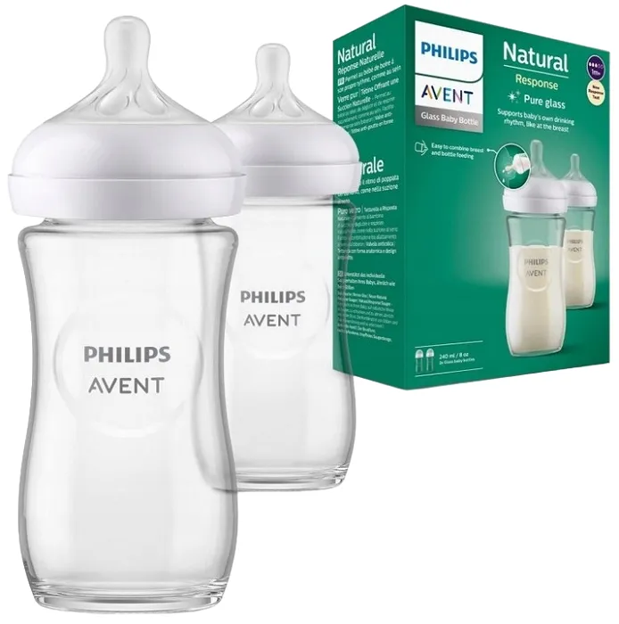 PHILIPS AVENT Natural Response - 2 szklane butelki antykolkowe 240 ml | 1 m+