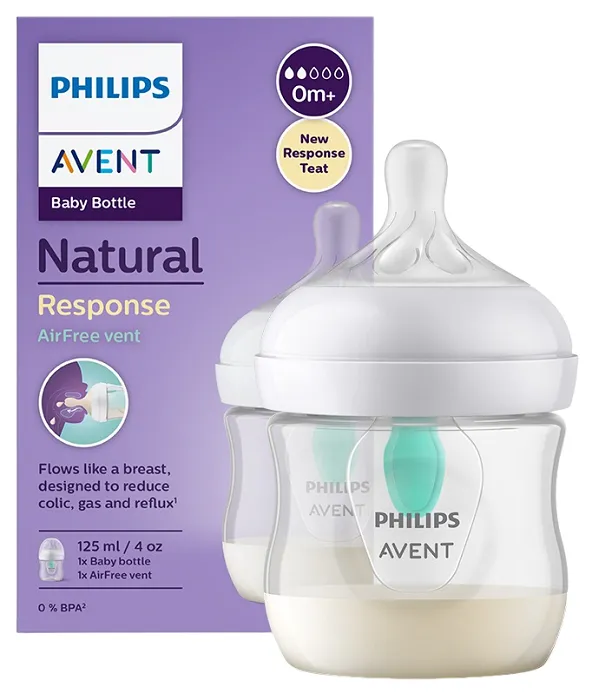 PHILIPS AVENT Natural Response - butelka z nakładką antykolkową AirFree 125 ml  | 0 m+