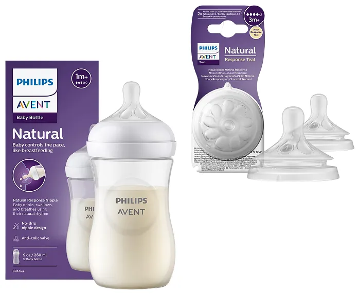 PHILIPS AVENT Natural Response - responsywna butelka antykolkowa 260 ml + smoczek 2 szt. | 3 m+