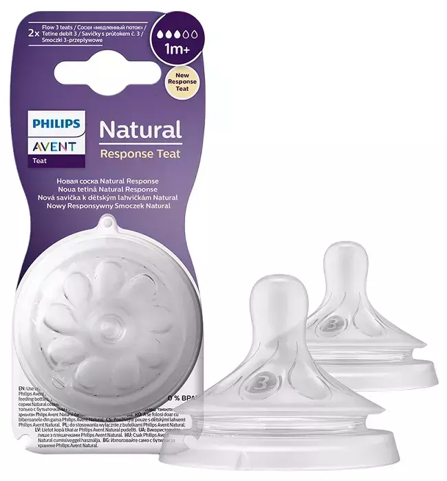 PHILIPS AVENT Natural Response - responsywny smoczek do butelki 2 szt. | 1 m+