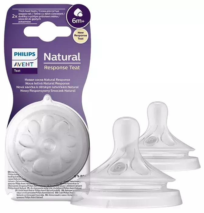 PHILIPS AVENT Natural Response - responsywny smoczek do butelki 2 szt. | 6 m+ KASZKA