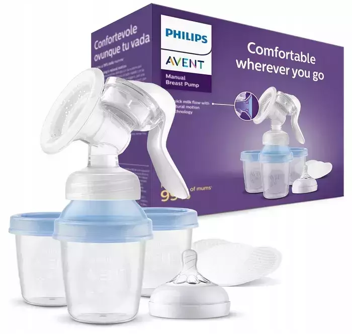 PHILIPS AVENT - laktator ręczny z pojemnikami na pokarm i adapterem