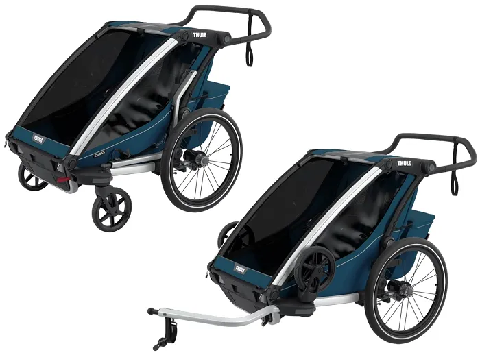 THULE Chariot Cross - dwuosobowa przyczepka rowerowa 2w1 Multisport | Aluminum/Majolica Blue